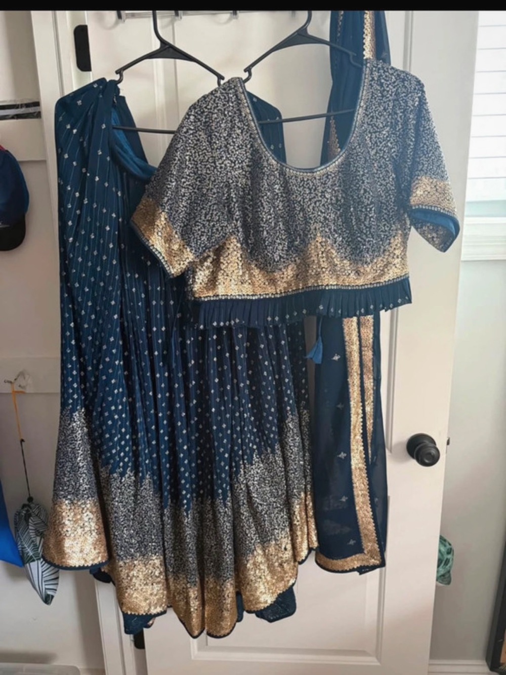 Women's Navy and Gold Embellished Lehenga Set